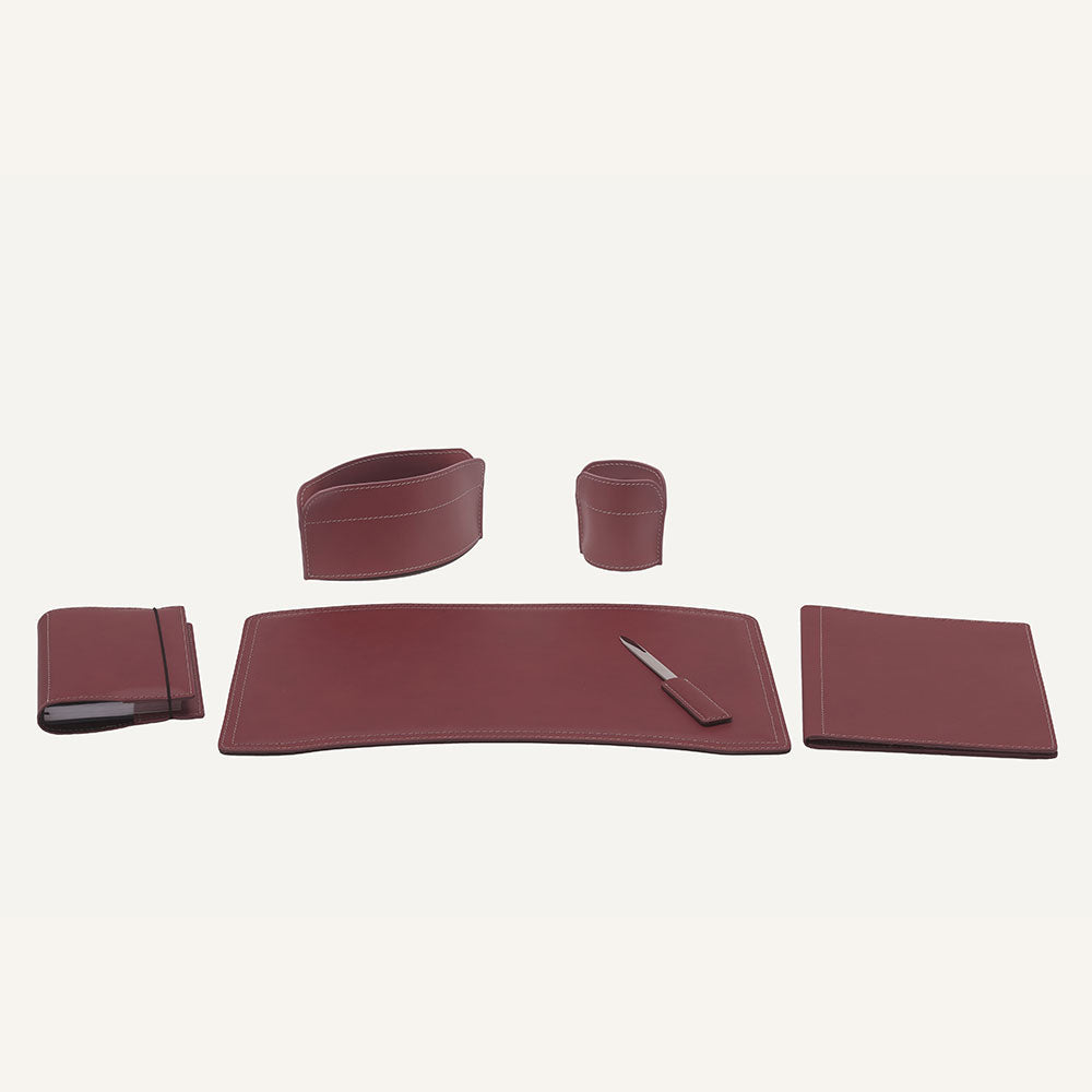 Set accessori ufficio in cuoio BRANDO 6pz. - Bordeaux