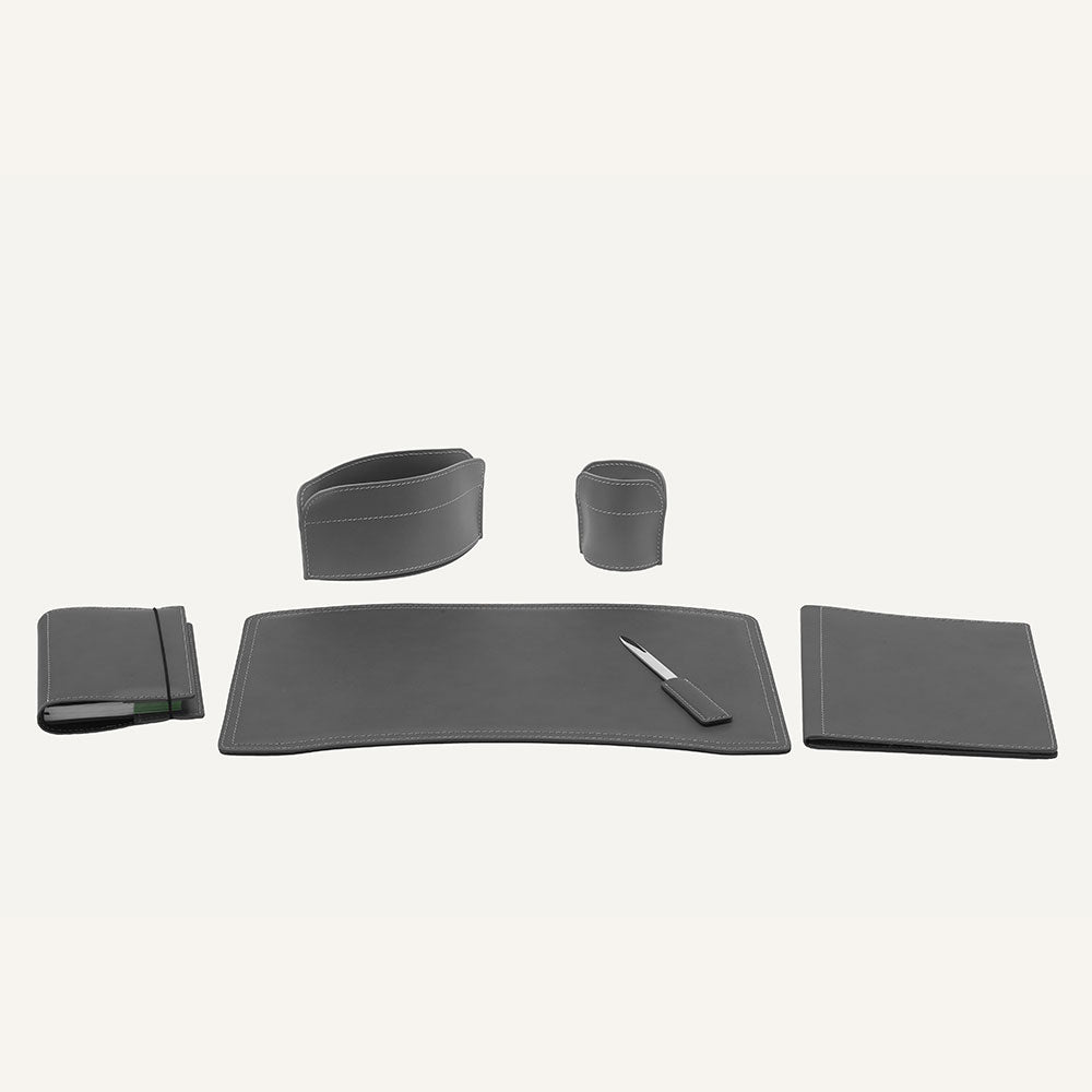 Set accessori ufficio in cuoio BRANDO 6pz. - Grigio
