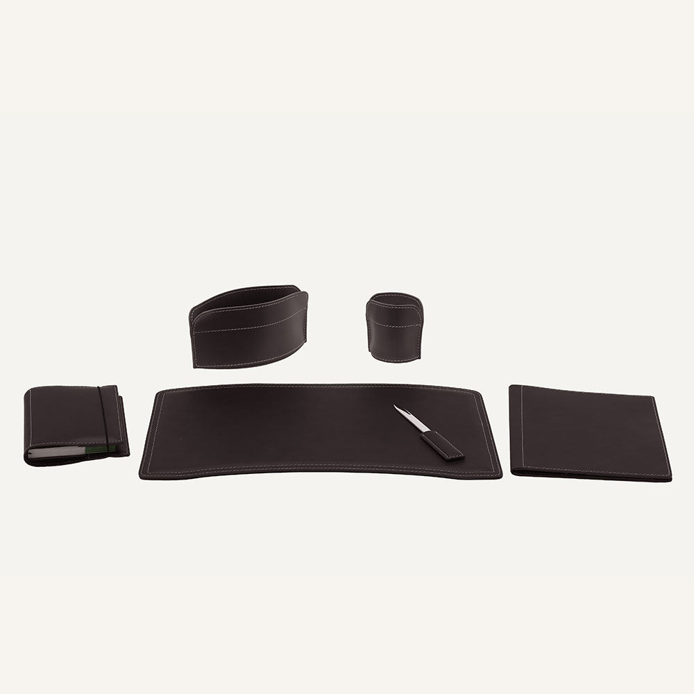 Set accessori ufficio in cuoio BRANDO 6pz. - Marrone scuro