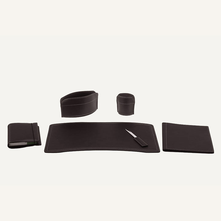 Set accessori ufficio in cuoio BRANDO 6pz. - Marrone scuro
