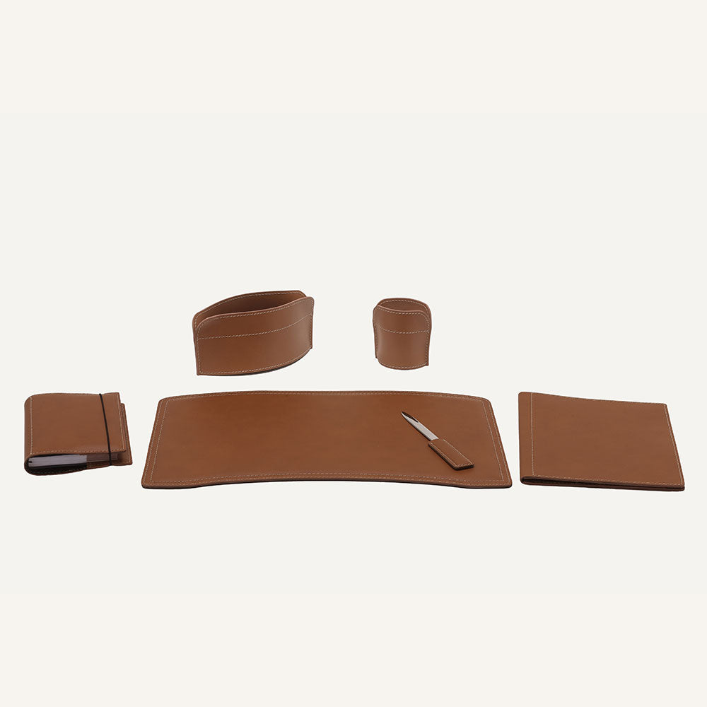 Set accessori ufficio in cuoio BRANDO 6pz. - Marrone