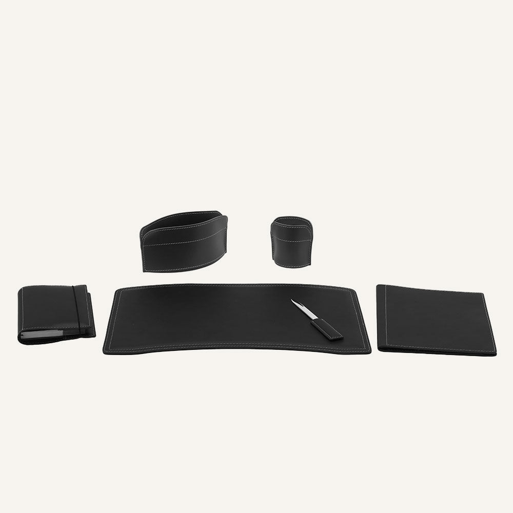 Set accessori ufficio in cuoio BRANDO 6pz. - Nero