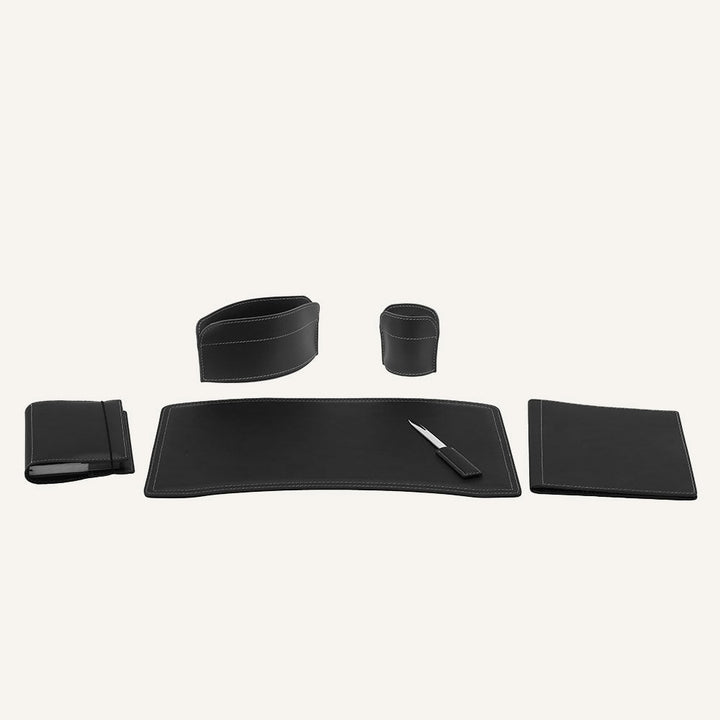 Set accessori ufficio in cuoio BRANDO 6pz. - Nero