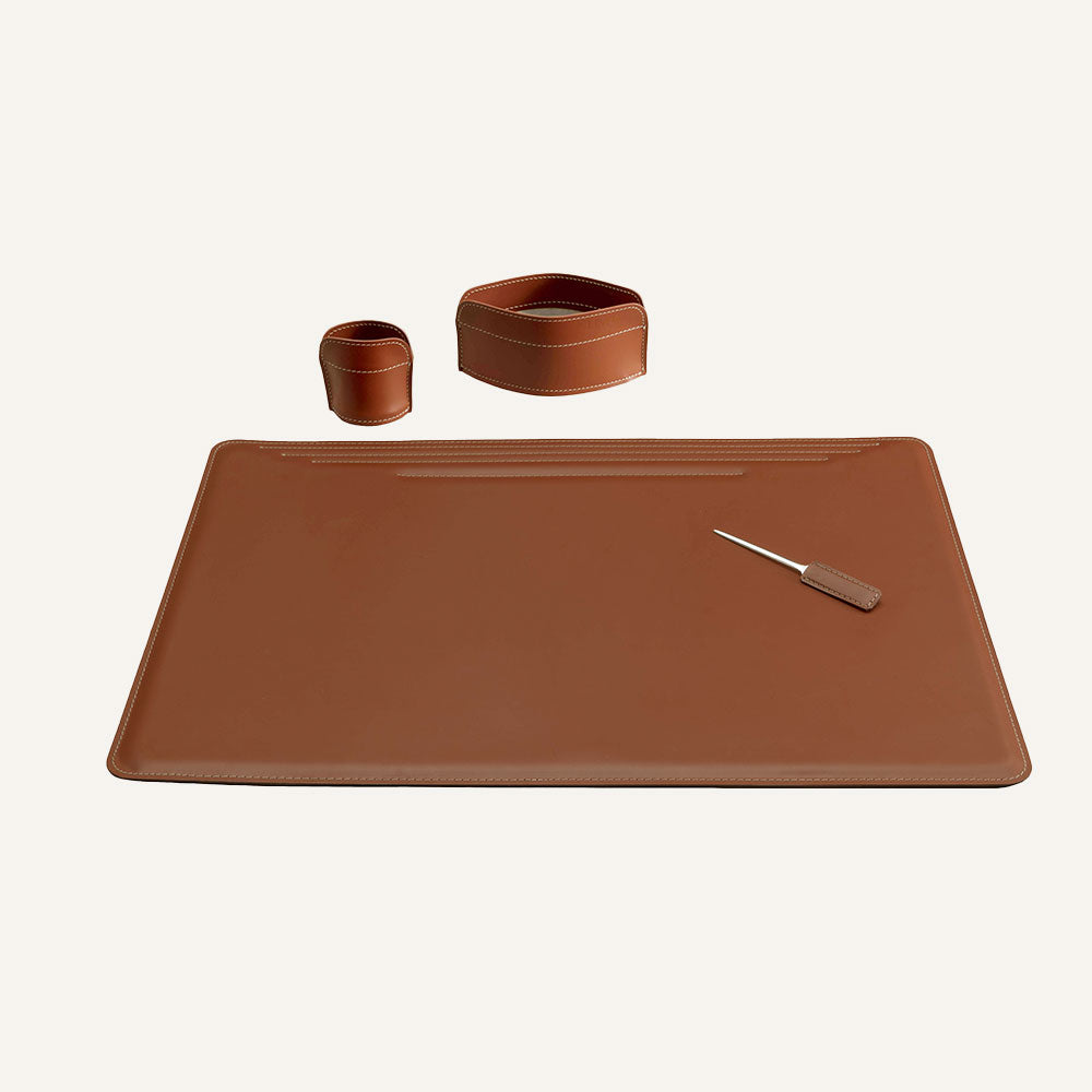 Maxi set scrivania in cuoio EBE 4pz. - Marrone