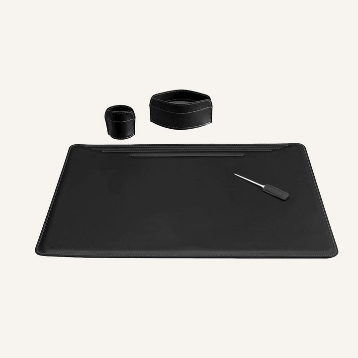 Maxi set scrivania in cuoio EBE 4pz. - Nero