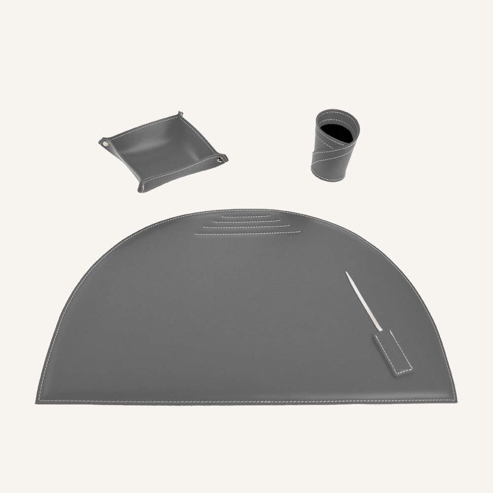 Originale set scrivania in cuoio MEDEA 4pz. - Grigio