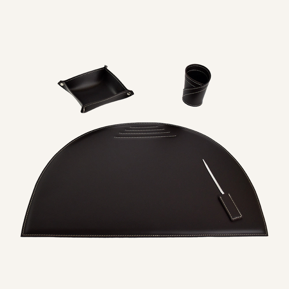 Originale set scrivania in cuoio MEDEA 4pz. - Marrone scuro