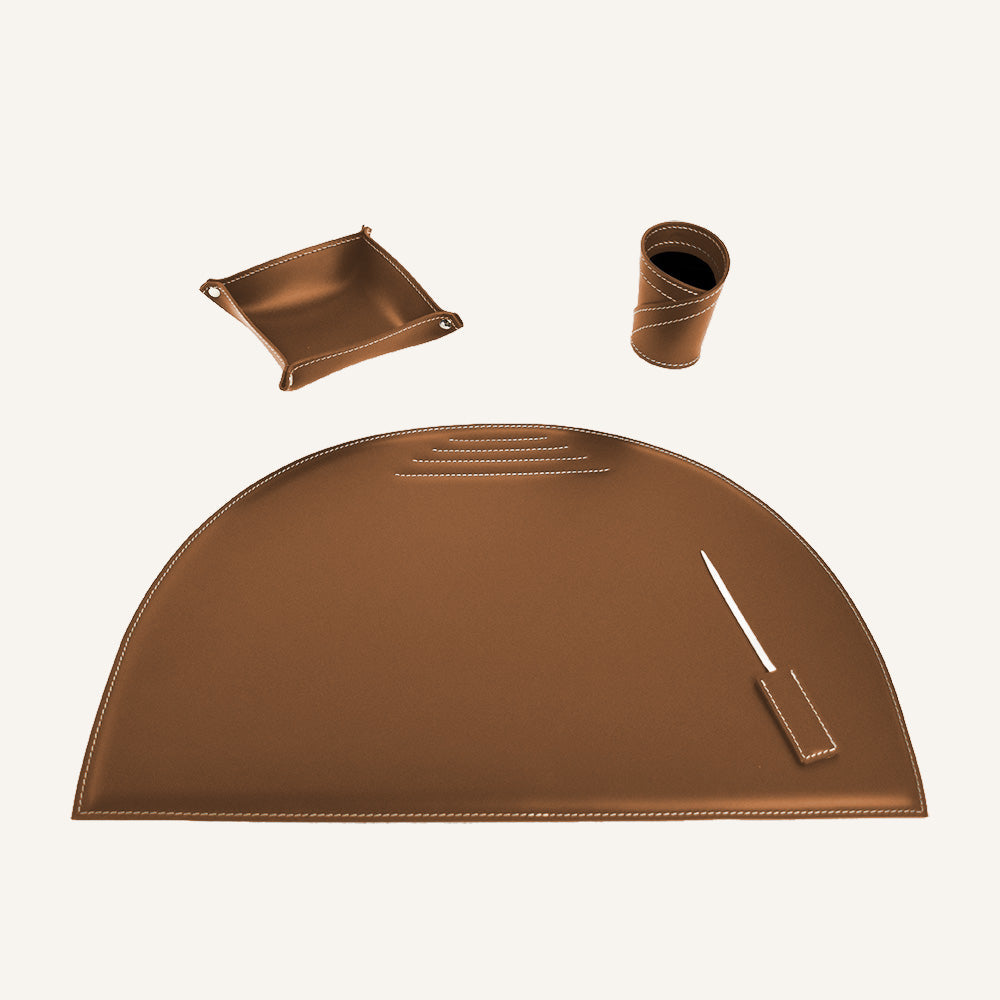 Originale set scrivania in cuoio MEDEA 4pz. - Marrone