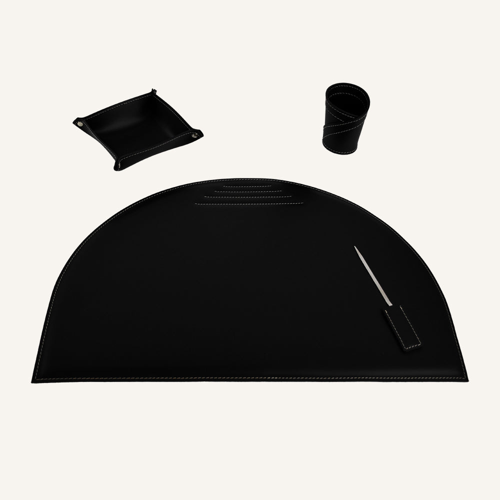 Originale set scrivania in cuoio MEDEA 4pz. - Nero