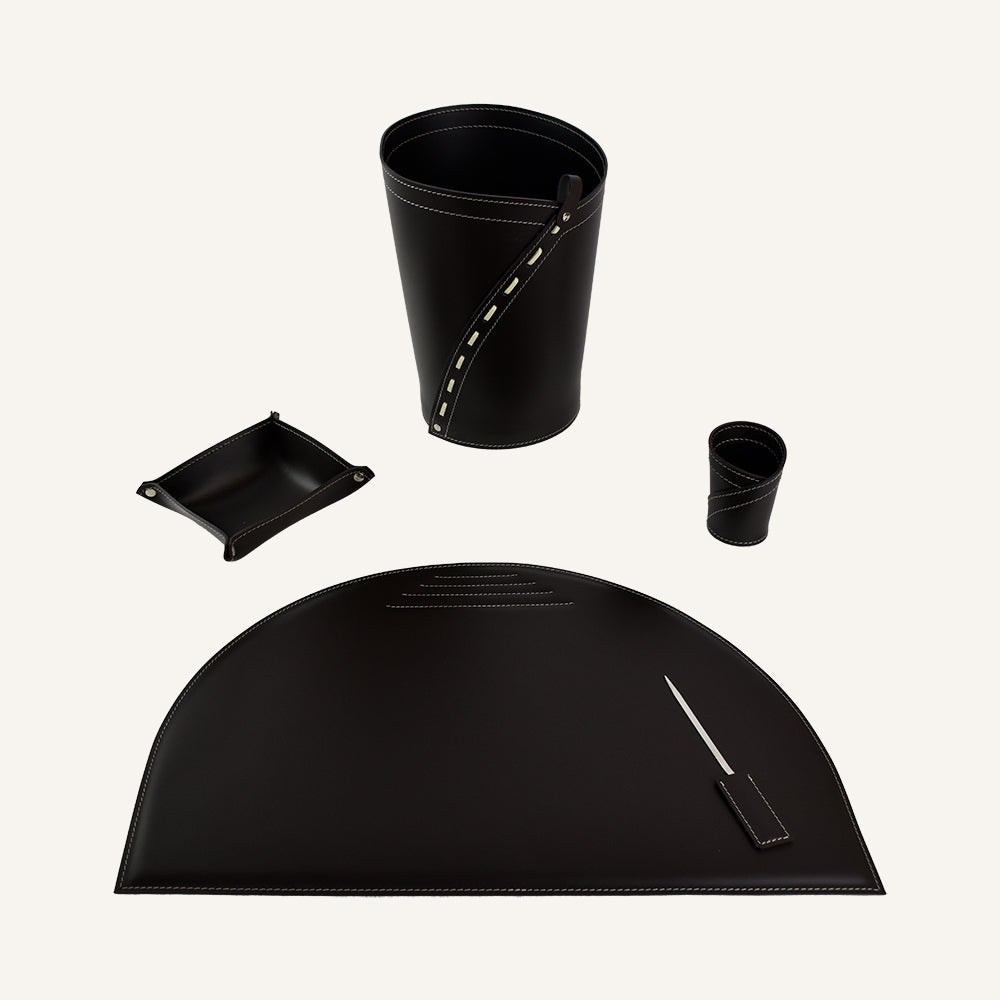 Completo e originale set ufficio in cuoio MEDUNA - Marrone scuro