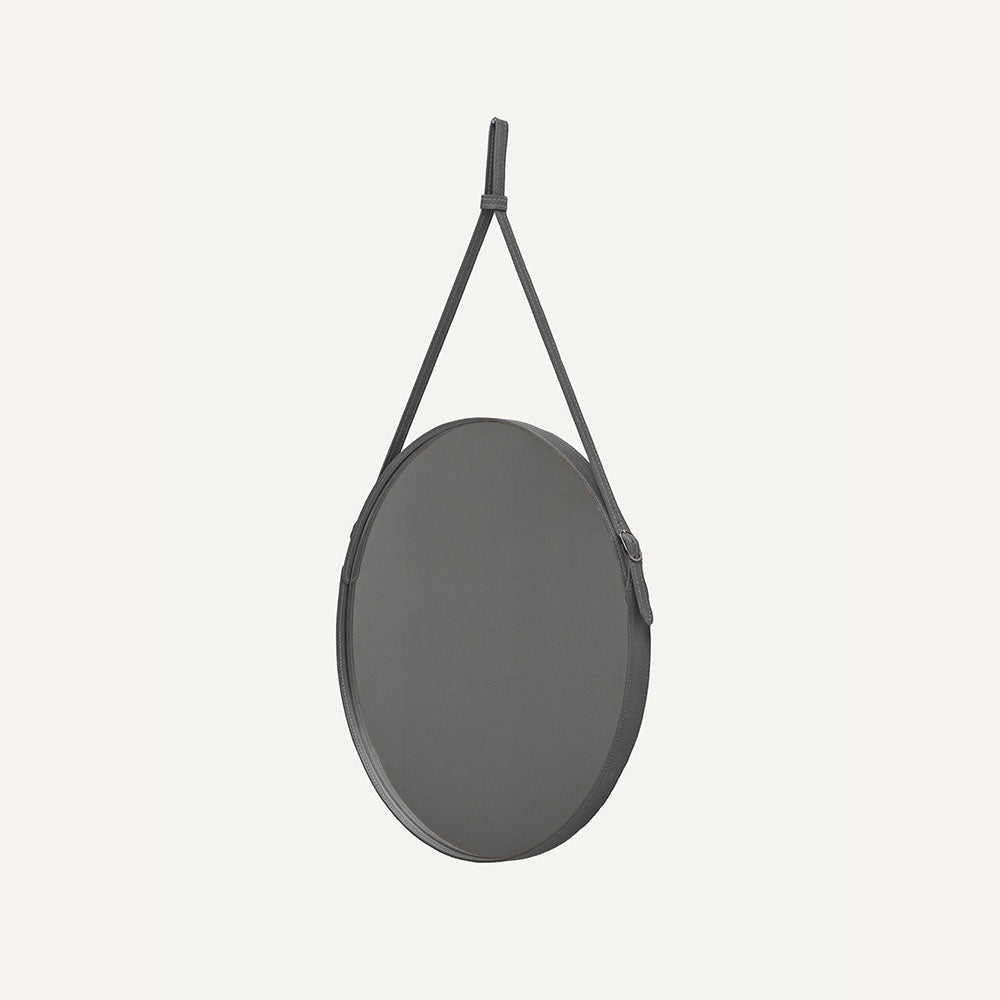 Specchio a muro con cornice in cuoio EFFIGIES - Grigio, 60 Ø