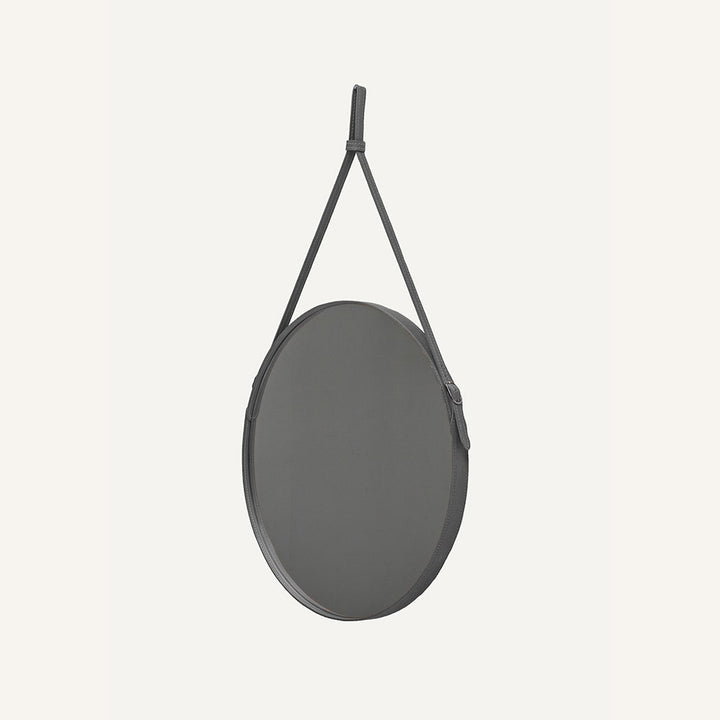 Specchio a muro con cornice in cuoio EFFIGIES - Grigio, 60 Ø