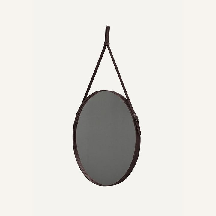 Specchio a muro con cornice in cuoio EFFIGIES - Marrone scuro, 60 Ø