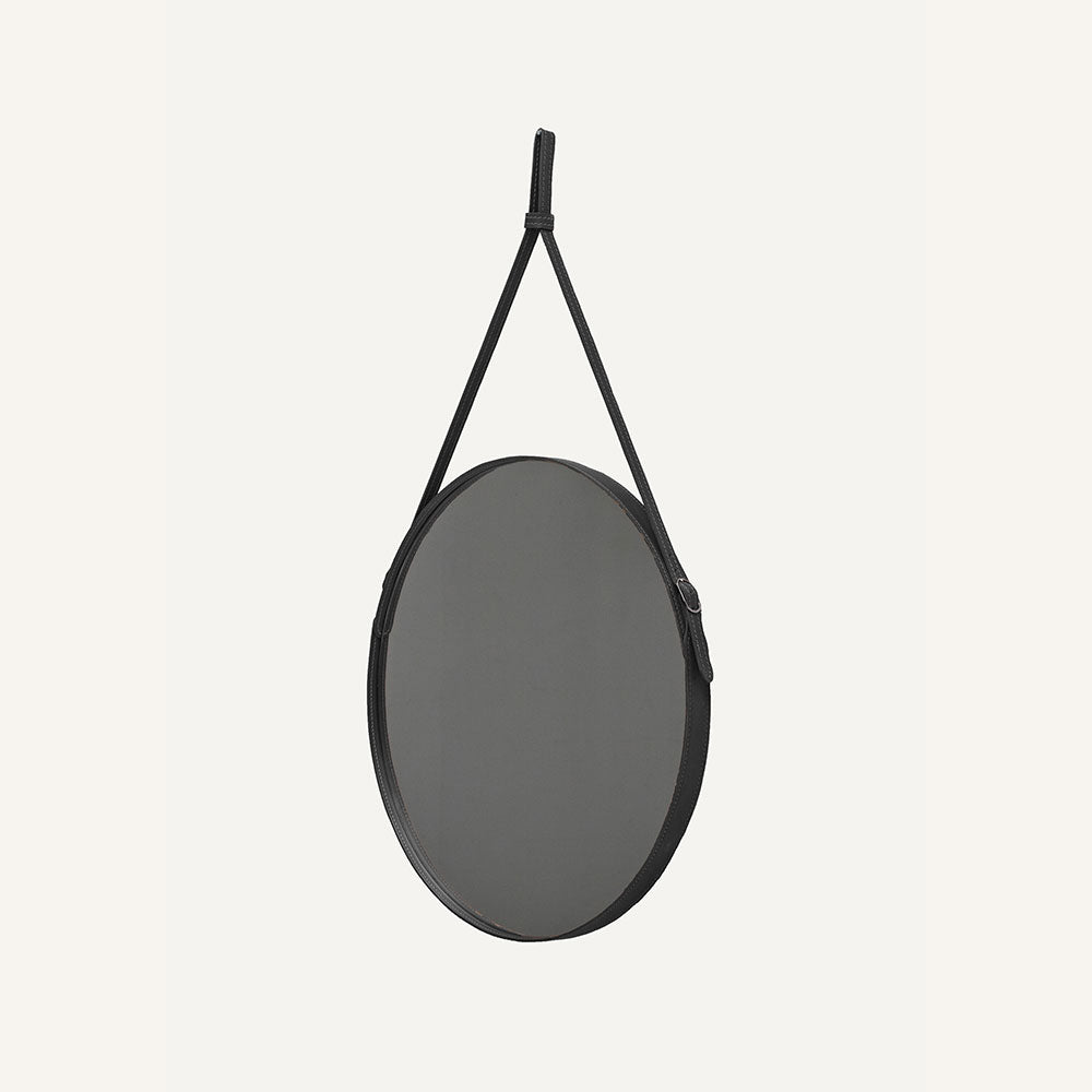 Specchio a muro con cornice in cuoio EFFIGIES - Nero, 60 Ø