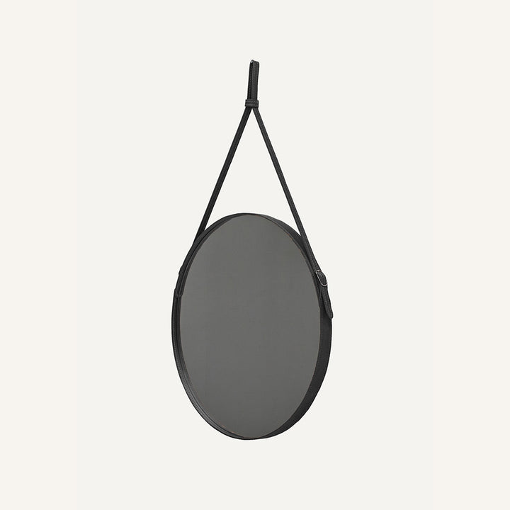 Specchio a muro con cornice in cuoio EFFIGIES - Nero, 70 Ø