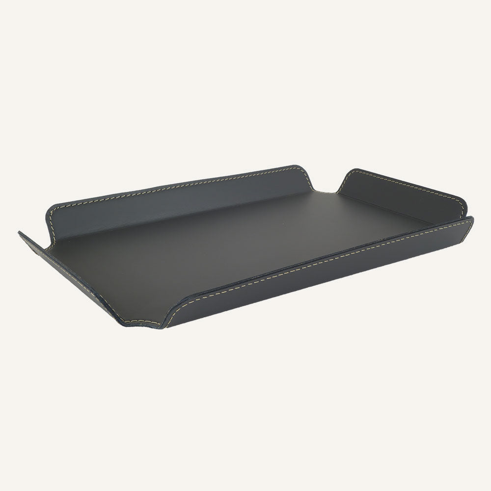 Vassoio di design in cuoio PLAIT - Grigio, 29 x 44 cm