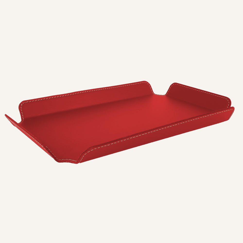 Vassoio di design in cuoio PLAIT - Rosso, 29 x 44 cm