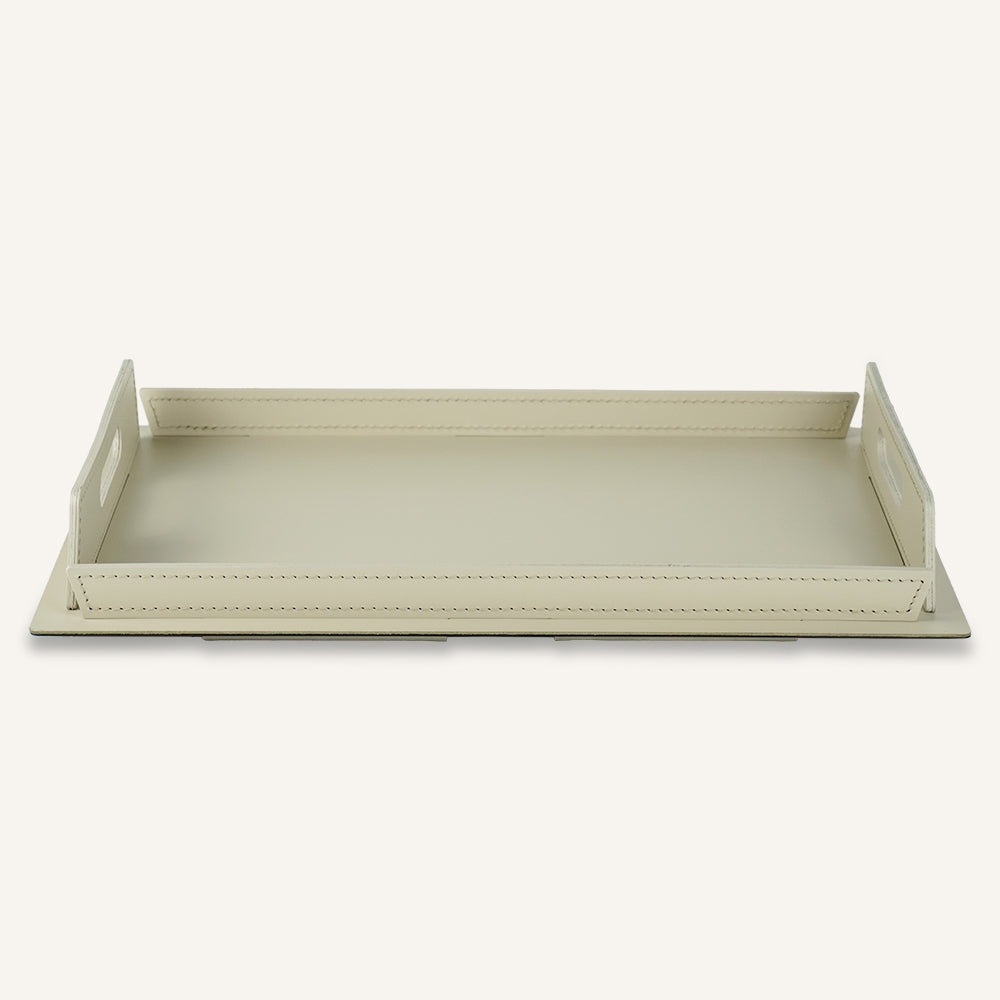 Vassoio di design in acciaio e cuoio TABAKA - Avorio antico