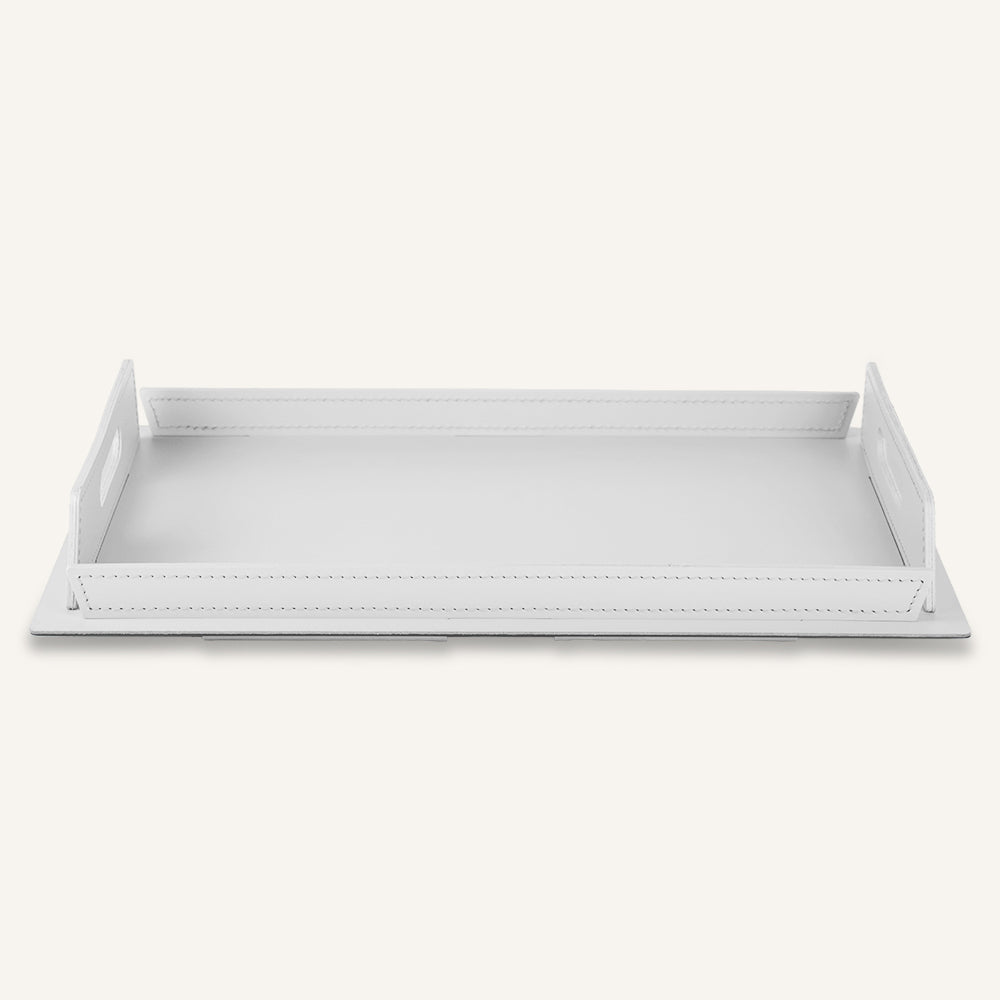 Vassoio di design in acciaio e cuoio TABAKA - Bianco