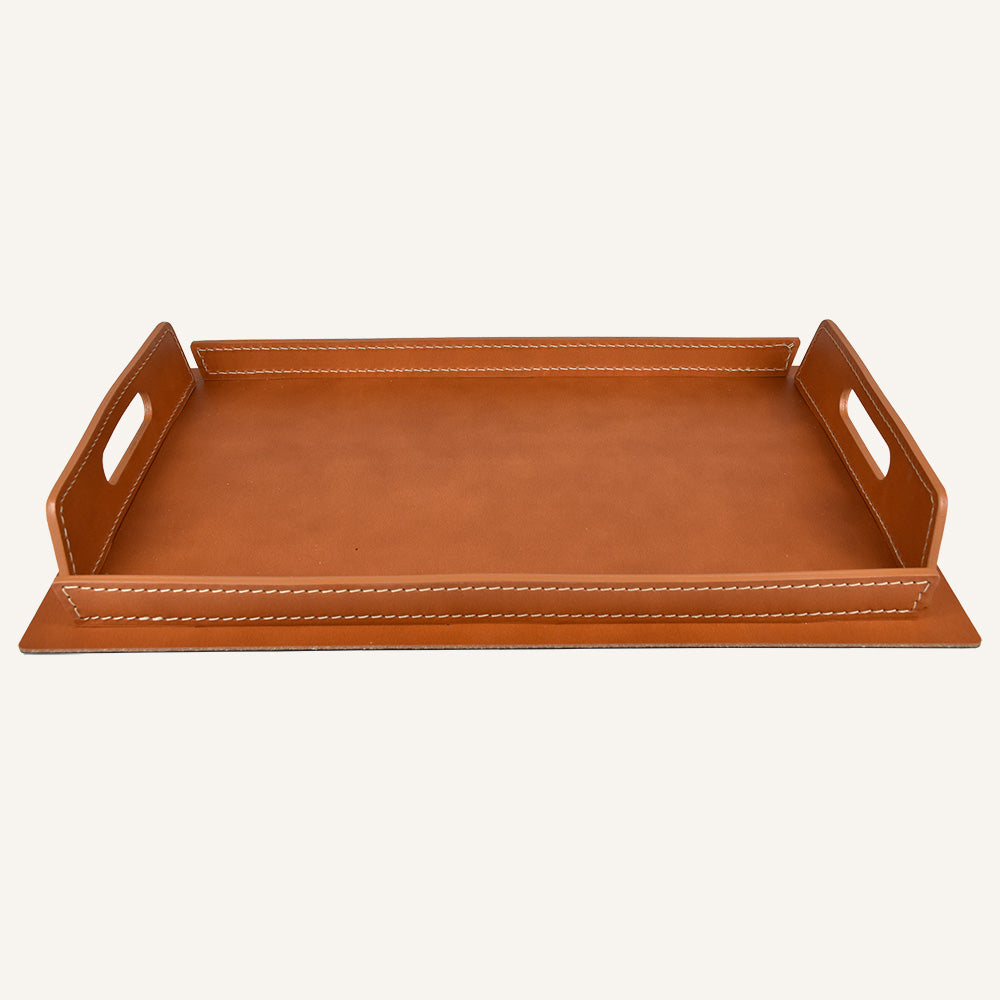 Vassoio di design in acciaio e cuoio TABAKA - Marrone