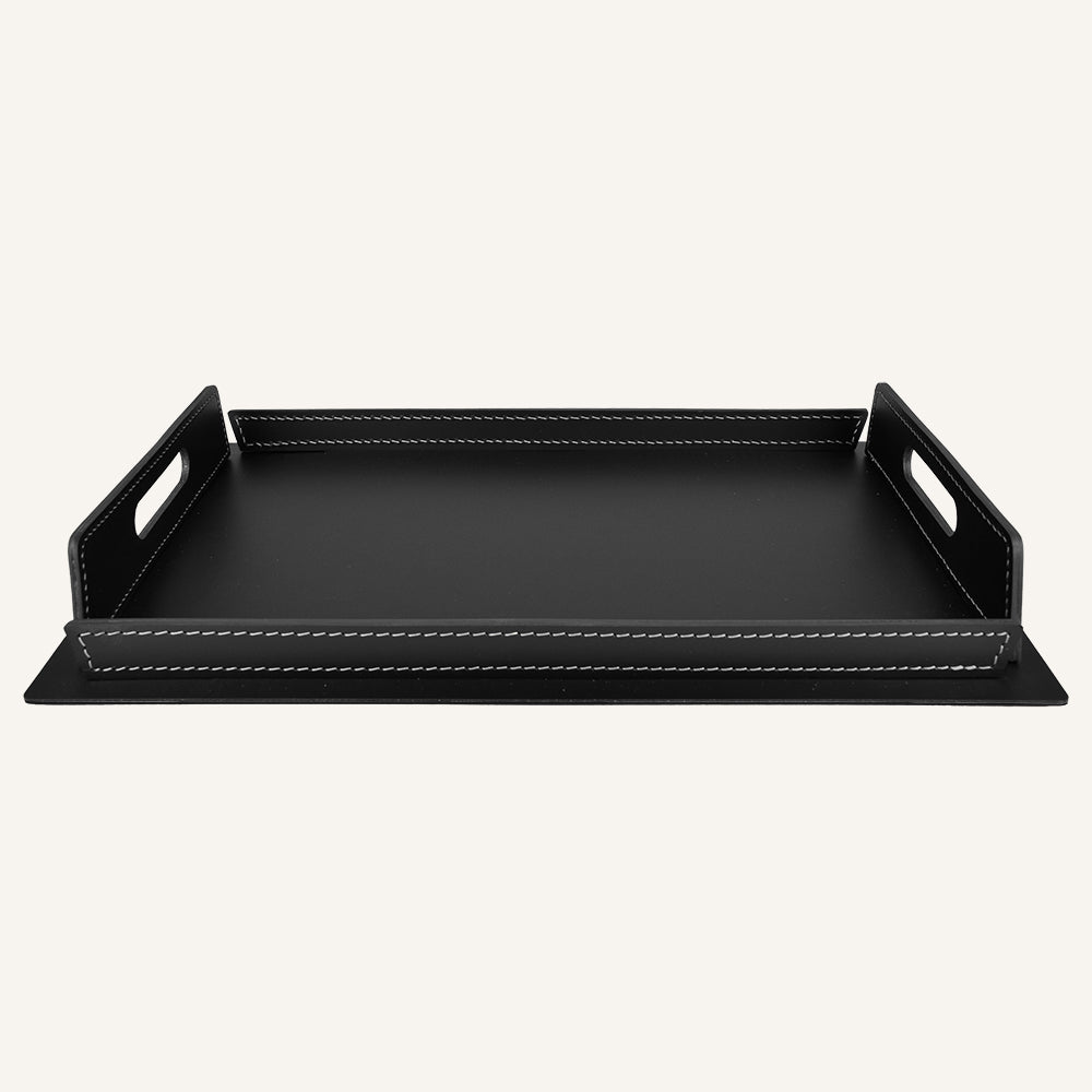Vassoio di design in acciaio e cuoio TABAKA - Nero