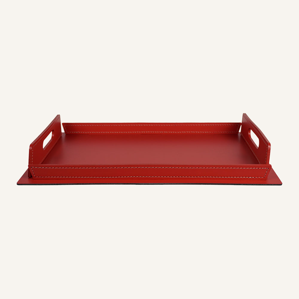 Vassoio di design in acciaio e cuoio TABAKA - Rosso