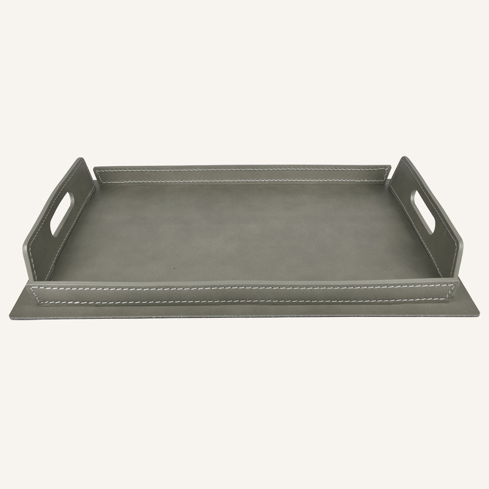 Vassoio di design in acciaio e cuoio TABAKA - Tortora