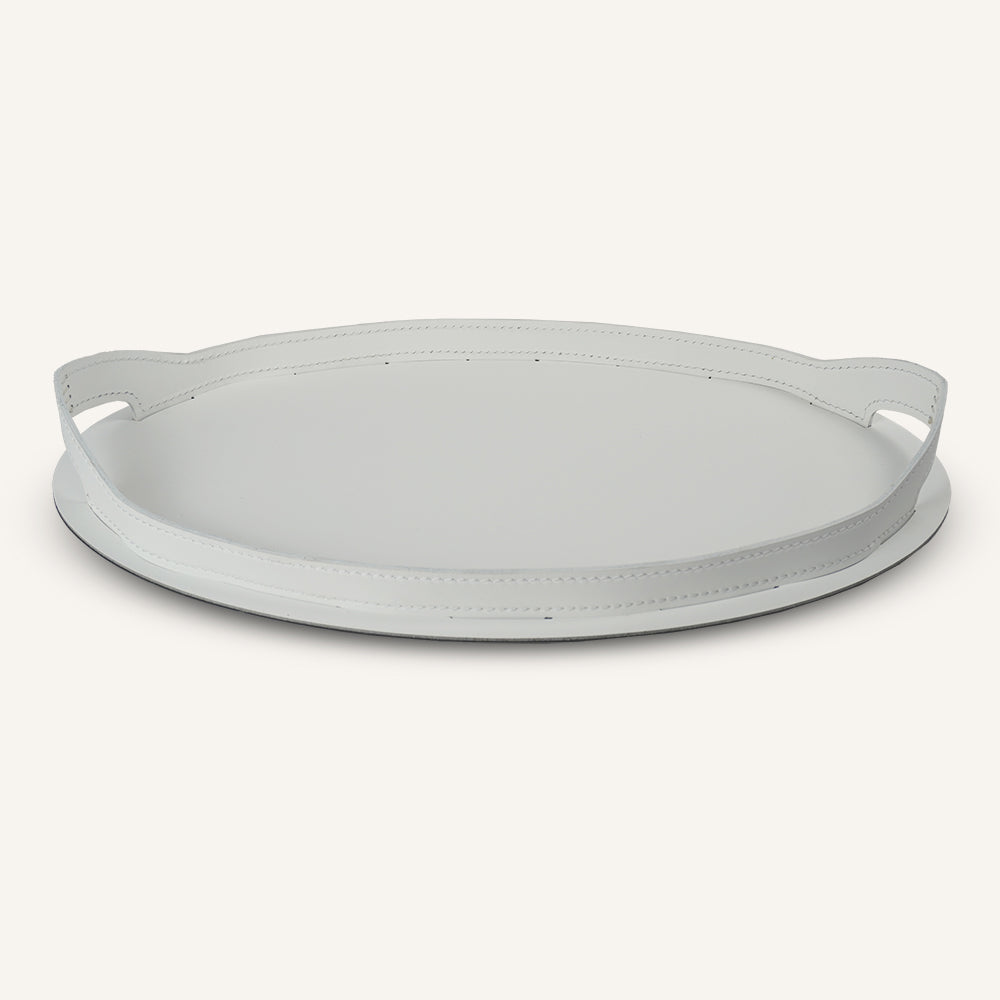 Vassoio ovale in acciaio e cuoio TABLA - Bianco