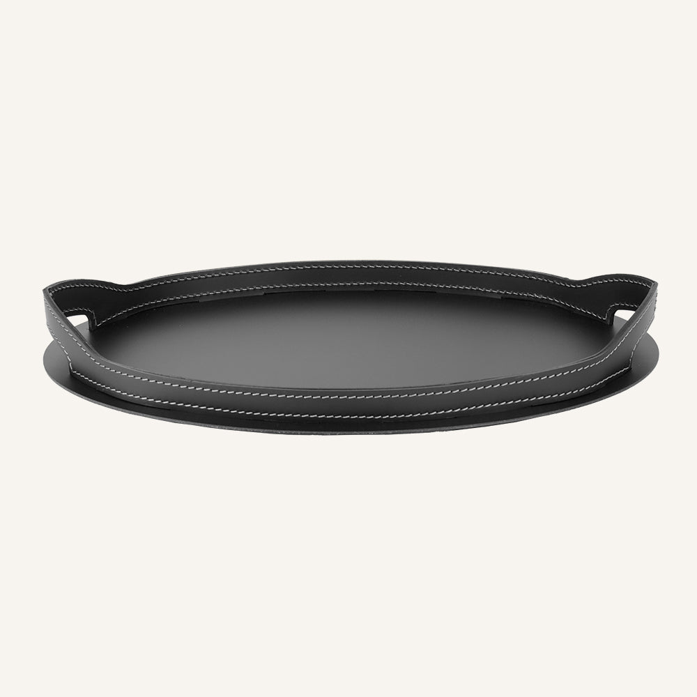 Vassoio ovale in acciaio e cuoio TABLA - Nero