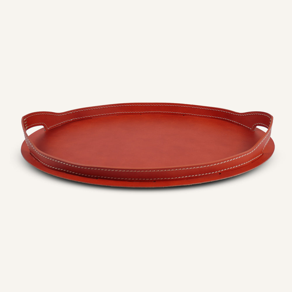 Vassoio ovale in acciaio e cuoio TABLA - Rosso
