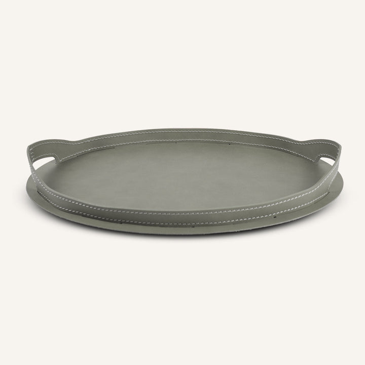 Vassoio ovale in acciaio e cuoio TABLA - Tortora