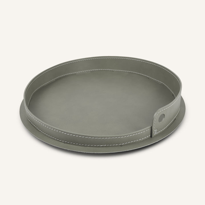 Vassoio rotondo in acciaio e cuoio PLETO - Tortora