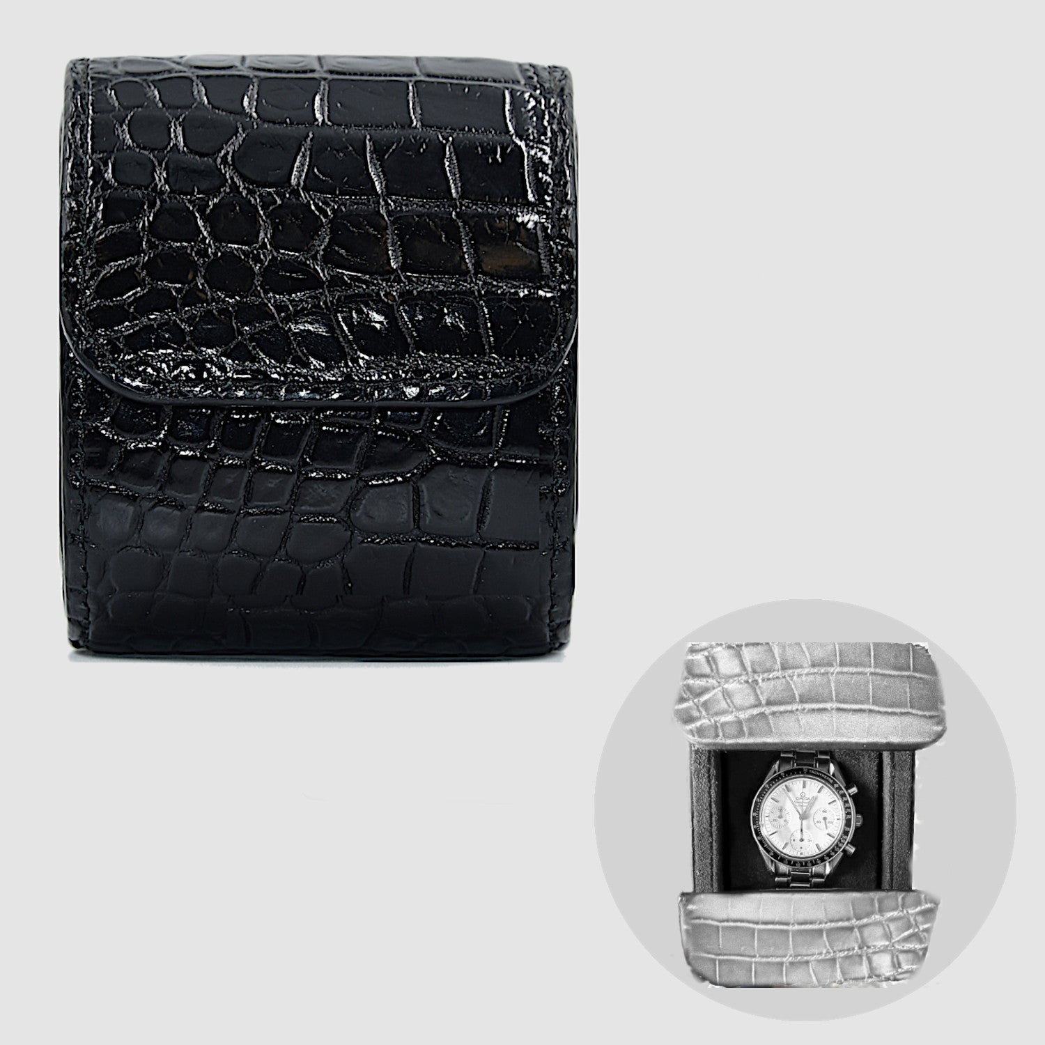 Portaorologio Watch Roll in Pelle di Coccodrillo Personalizzato 1 slot