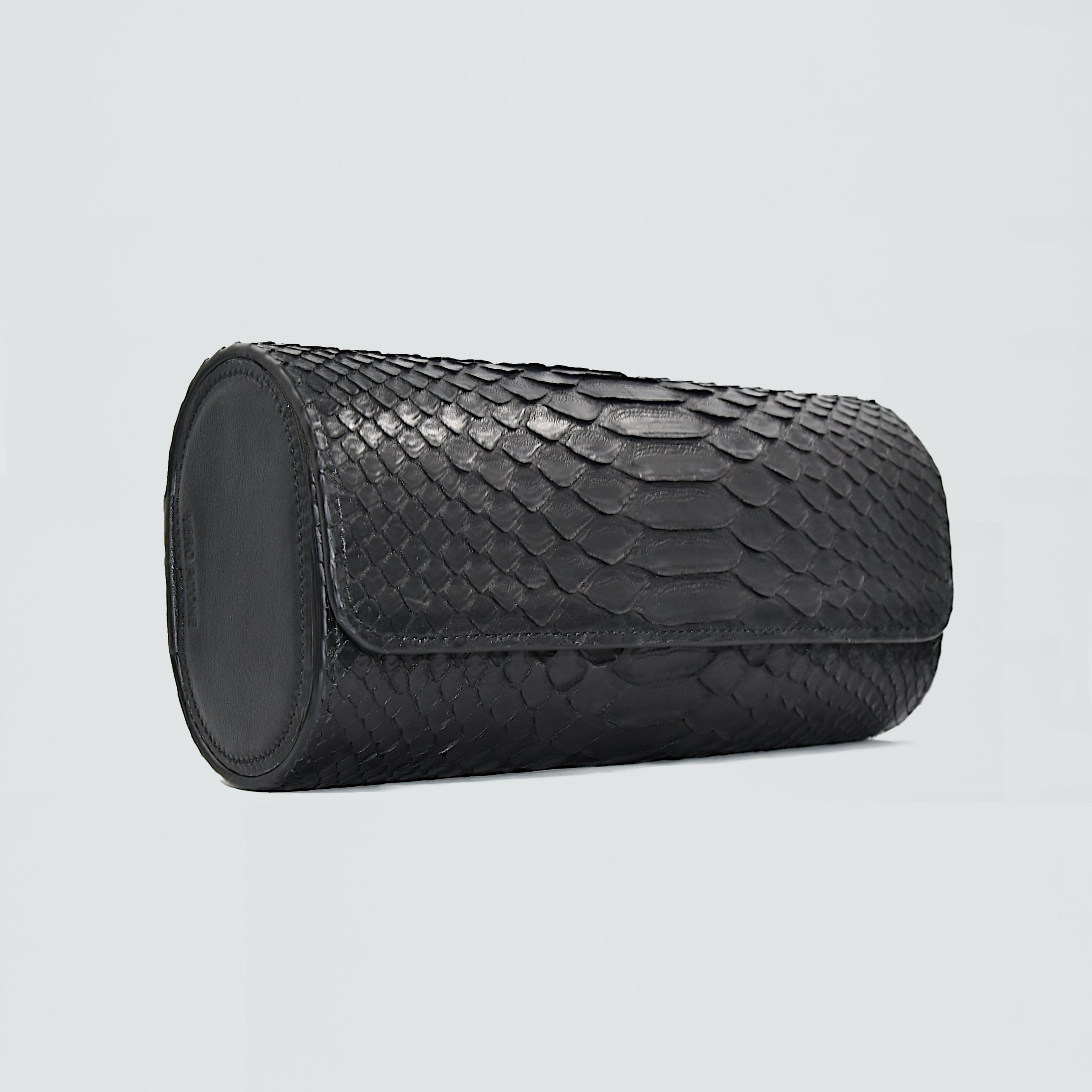 Portaorologio Watch Roll in Pelle di Pitone Nero Personalizzato 3 slots per 3 orologi